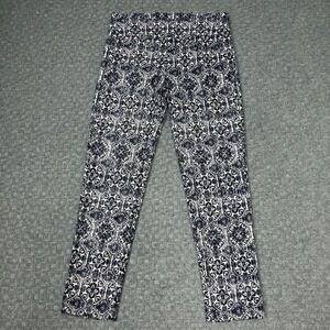 Elliott Lauren Pants Womens 12 Blue White Tile Print Pull On Stretch Made USA